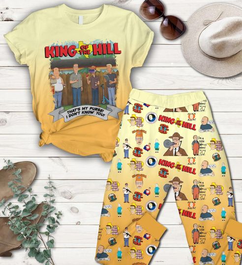 King Of The Hill Pajamas Set, Hank Hill Sleepwear, Bobby Hill Lounge Set, Funny Cartoon Shirt, Propane And Chill Gift