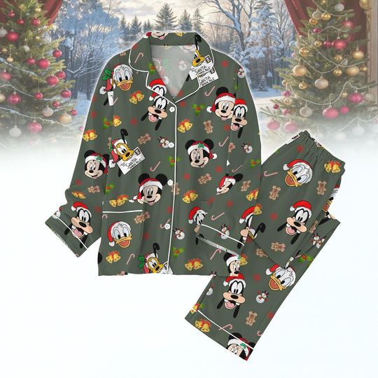 Discover Disney Mickey And Friends Christmas Pajamas Set, Funny Disney Xmas PJs, Cute Cartoon Holiday Sleepwear, Disney Character Pjs