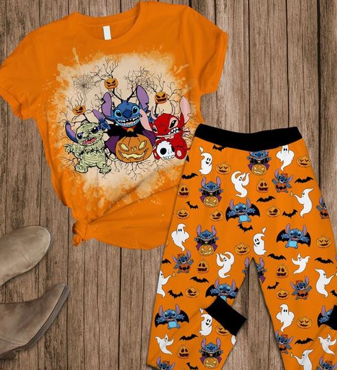 Discover Lilo & Stitch Halloween Pajama Set, Pumpkin Stitch Sleepwear, Disney Spooky Pajamas for Kids