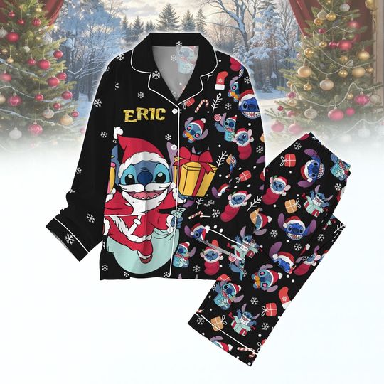 Discover Stitch Christmas Pajamas Set, Santa Stitch Holiday Sleepwear, Cute Disney Xmas PJs, Xmas Holiday Pjs, Disney Xmas Pjs, Christmas Party