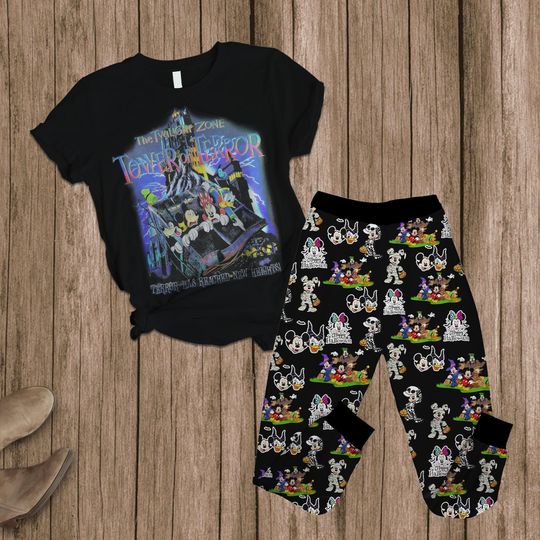 Discover Tower of Terror Halloween Pajama Set, Disney Haunted Shirt and Pants, Spooky Cartoon Sleepwear, Mickey Horror Loungewear