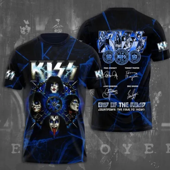 Discover Kisses Band Ace Frehley Signatures End of The Road 3D Full Size Shirt