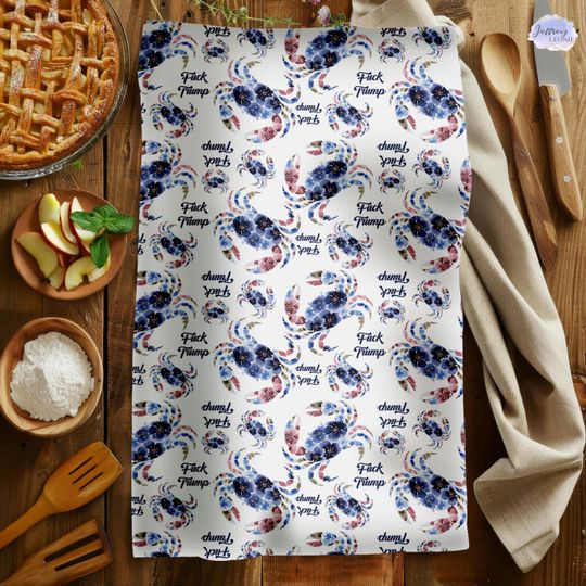 Discover Subtle F*ck Trump Hand Towel, Blue Crab Kitchen Towel, Anti Trump Tea Towel, Bathroom Towel Set, FDT, Political Home Decor, Anti Maga Towel