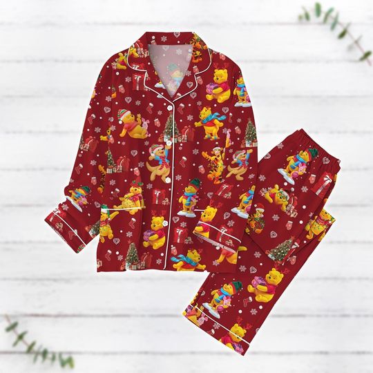 Discover Winnie The Pooh Christmas Pajamas Set, Pooh Bear Holiday Pajamas, Magic Kingdom Party Gift, Disney Movie Cartoon Xmas Matching Pajamas