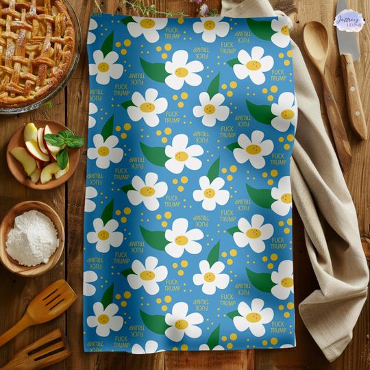 Discover Subtle F*ck Trump Hand Towel, Daisy Blue Kitchen Towel, Anti Trump Tea Towel, Bathroom Towel Set, FDT, Political Home Decor, Anti Maga Towel