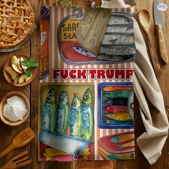 Discover Subtle F*ck Trump Hand Towel, Tinned Fish Kitchen Towel, Anti Trump Tea Towel, Bathroom Towel Set, FDT, Political Home Decor,Anti Maga Towel
