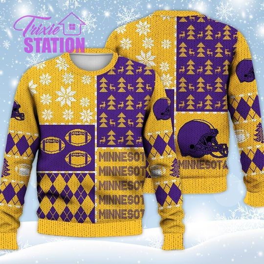 Minnesota Ugly Sweater Christmas, Retro Football American Sweatshirt, Sweatshirt Xmas