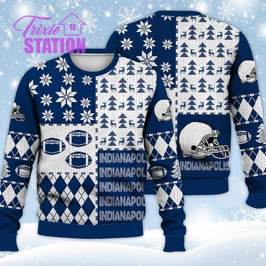 Discover Indianapolis Ugly Sweater Christmas, Retro Football American Sweatshirt Pattern 3D Hoodie, Shirt Xmas Full Print