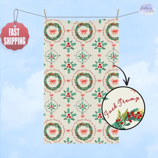Christmas Hand Towel, Christmas Wreath Kitchen Towel
