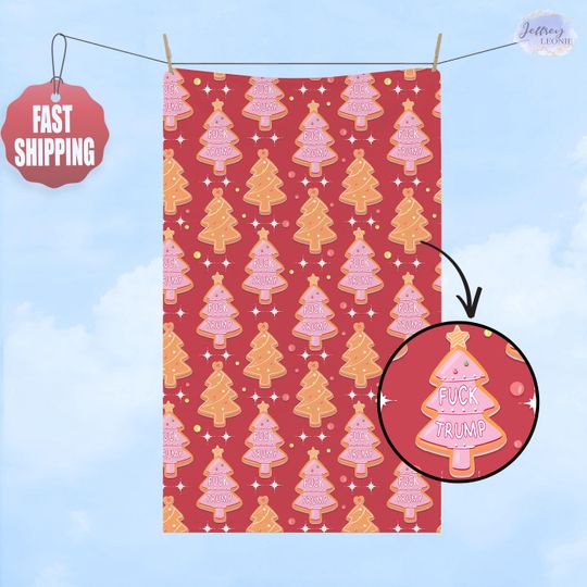 Discover Subtle F*ck Trump Christmas Hand Towel, Christmas Holly Kitchen Towel, Political Home Decor, Funny Liberal Gift, Anti Trump, FDT Tea Towel