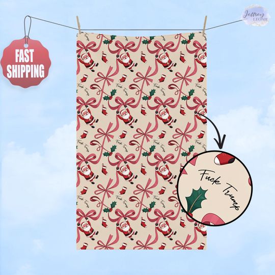 Discover Christmas Hand Towel, Santa Pink Coquette Bow Kitchen Towel