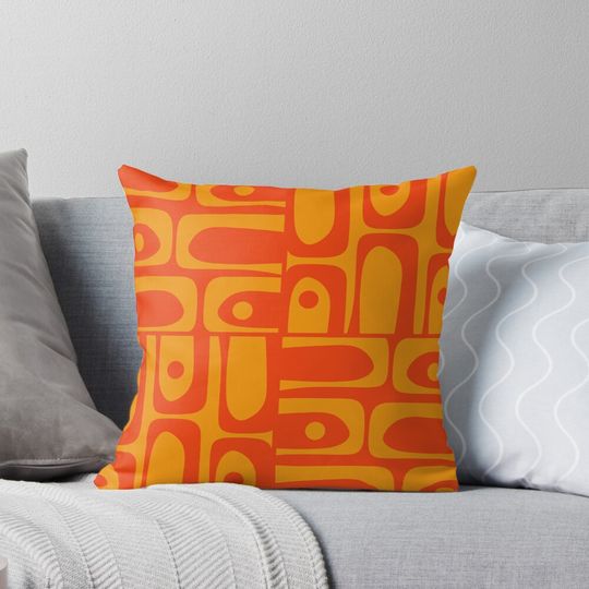 Discover Mid Century Modern Piquet Abstract Orange Yellow Retro Contemporary Pattern Pillow