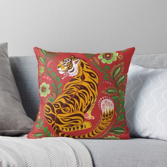 Discover Tiger Folk Art Pillow