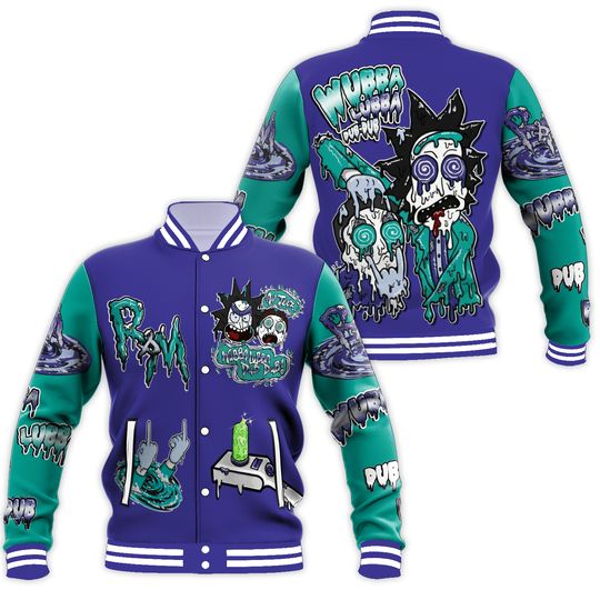 AJ 5 Retro Grape 5s Match Varsity Jacket, Wubba Rick Drip Letterman