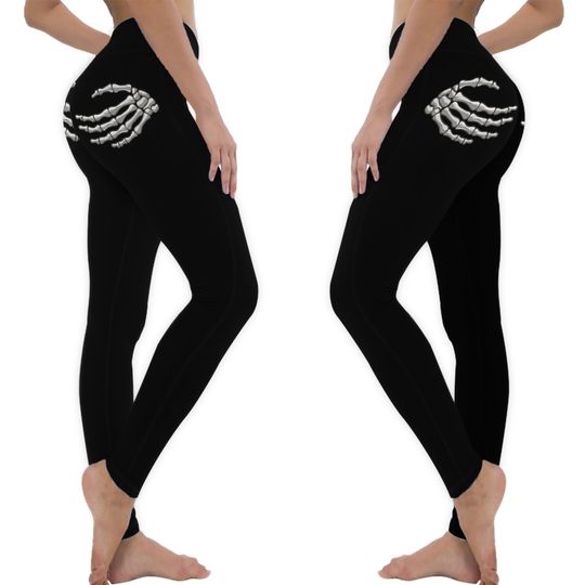 Skeleton on Bum Yoga pants, Halloween hand Casual Leggings, Women Skeleton Spandex Leggings, Skinny Tights Gift, Non-see-Through Leggings