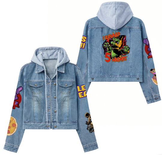Halloween Five Nights At Freddy Jacket, Fnaf Horror Hooded Denim Jacket, Spooky Video Game Denim Shirt