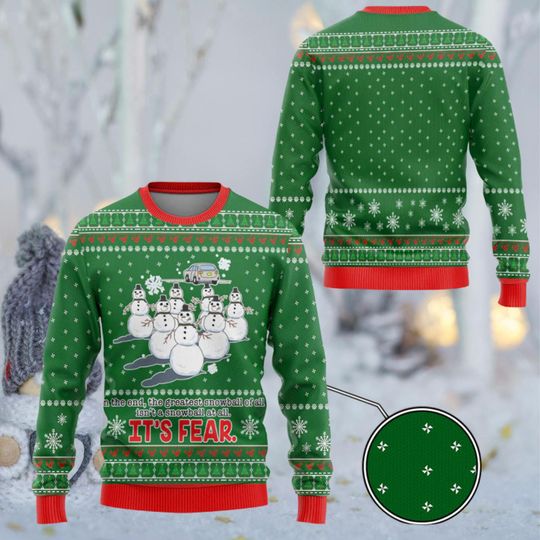 Discover Funny Snowman Ugly Christmas Sweater, Green Fair Isle Knit, It's Fear Quote Holiday Jumper, Unisex Winter Party Top, Cozy Gift Idea