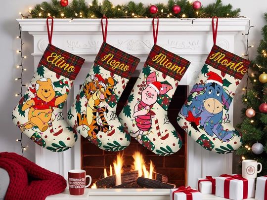 Discover Personalized Winnie Pooh Stocking, Disney Character Christmas Stocking, Stocking With Name, Christmas Decoration, Pooh Christmas Decor