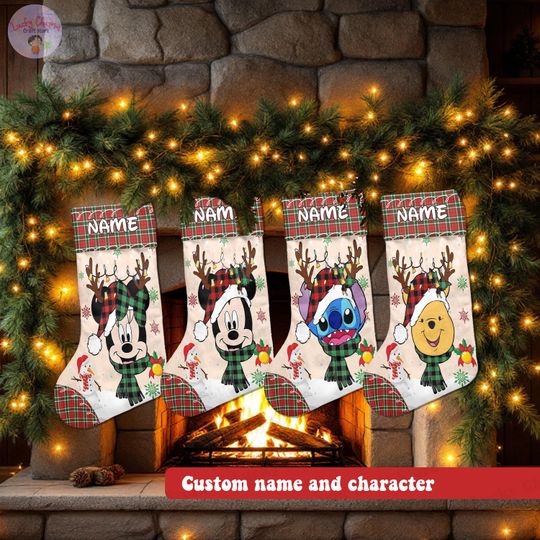Discover Personalized Mickey & Friends Christmas Stocking, Custom Holiday Stockings with Stitch Pooh Minnie Daisy, Disney Family Christmas Gifts 2025