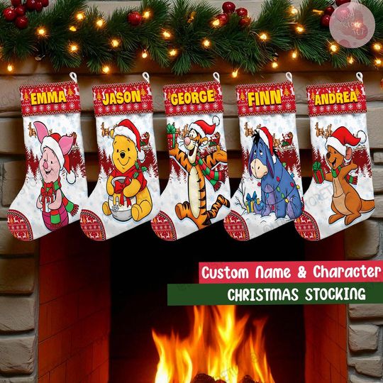 Discover Custom Winnie the Pooh Xmas Stocking 2025, Personalized Kids Xmas Stock Gift, Custom Name & Character Stocking with Tigger, Piglet Eeyore