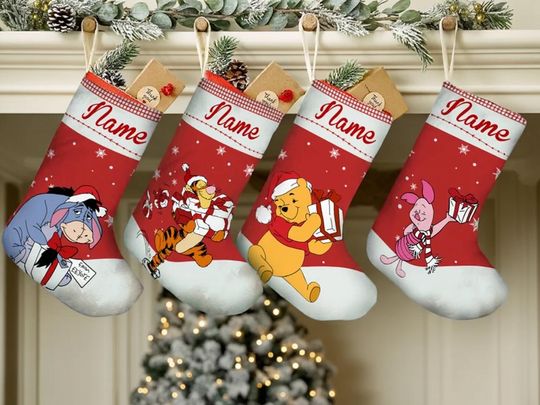 Discover Personalized Pooh and Friends Stocking, Disney Character Christmas Stocking, Stocking With Name, Christmas Decor,Winnie Pooh Christmas Decor