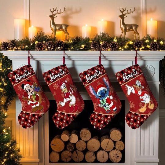 Discover Personalized Disney Character Christmas Stocking, Stocking With Name, Christmas Decoration, Mickey and Friends Christmas Stocking