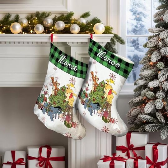 Discover Personalized Vintage Winnie the Pooh Christmas Stocking, Disney Christmas Stocking, Christmas Decoration, Pooh Christmas Decor