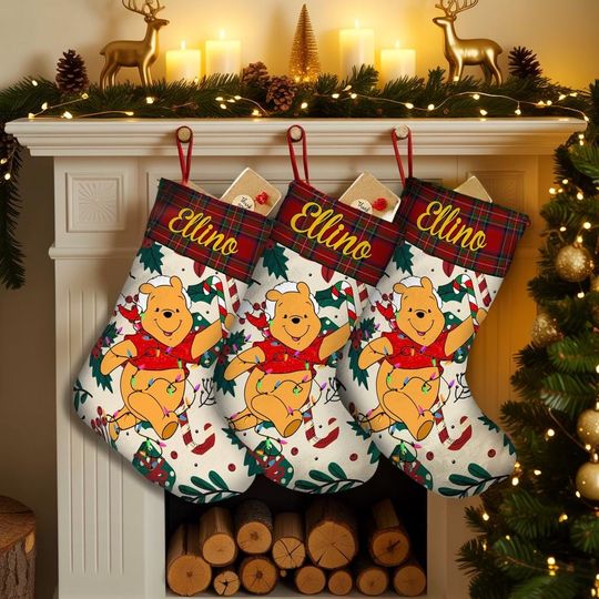 Discover Personalized Winnie the Pooh Stocking, Disney Christmas Stocking, Stocking With Name, Christmas Decoration, Pooh Christmas Decor