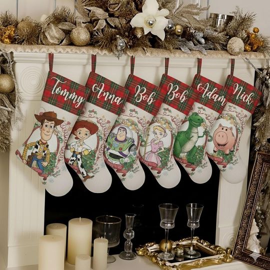 Discover Personalized Toy Story Christmas Stocking, Disney Pixar Woody Buzz Jessie Bo Peep Rex Hamm Xmas Stocking, Kids Holiday Gift Decor