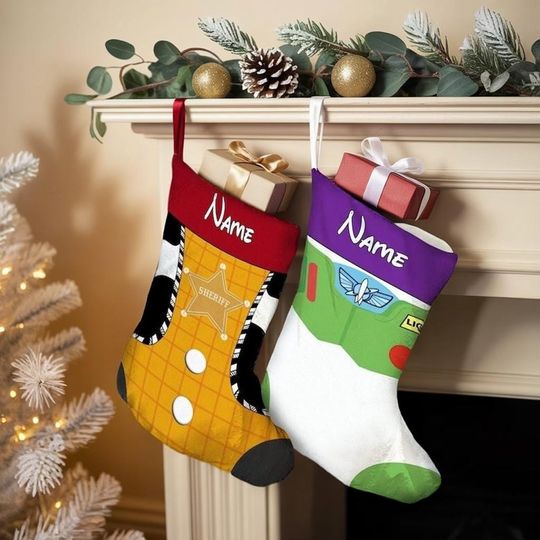 Personalized Buzz Lightyear Woody Toy Story Christmas Stocking, Toy Story Land Stocking, Toy Story Movie Gift, Stocking With Name