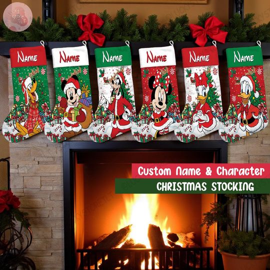 Discover Personalized Multi-character Mickey & Friends Christmas Stockings, Disney Family Christmas Gifts 2025, Christmas Stockings With Family Name