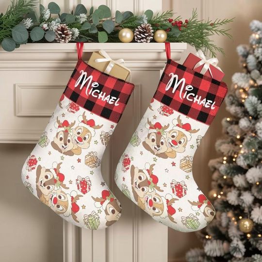 Discover Personalized Chip Dale Stocking, Chip and Dale decor, Chip and Dale Christmas Stocking, Disney 2025 Family Christmas Stocking Decoration