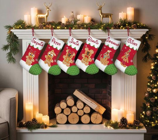 Discover Custom Mickey and Friends Christmas Stocking, Disney Gingerbread Christmas Stockings, Disney Family Stockings, Disney Holiday Decor