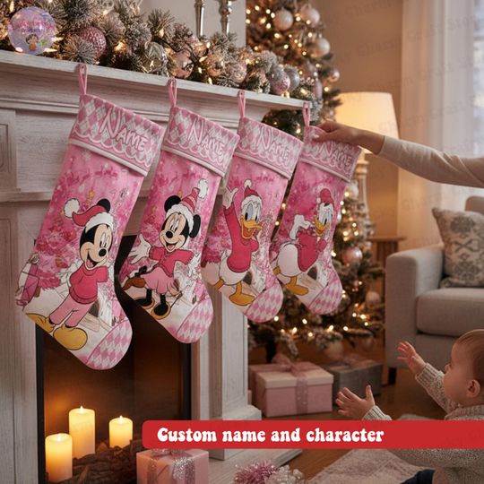 Discover Personalized Disney Character Christmas Stockings 2025, Custom Name Mickey Minnie Donald Daisy Goofy Pluto Xmas Gift, Keepsake for Family