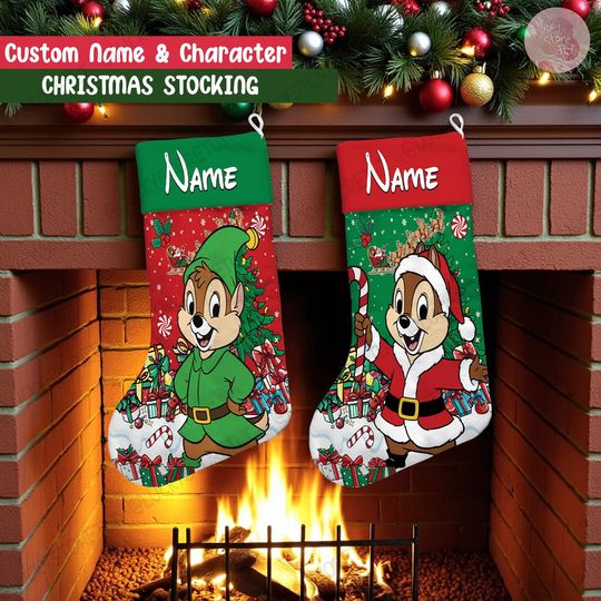 Discover Personalized Chip & Dale Christmas Stocking, Christmas Stockings With Name, Disney Family Christmas Gifts 2025, Disney Pixar Holiday Gifts