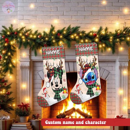 Discover Personalized Disney Stitch Christmas Stocking, Custom Name Mickey Minnie Pooh Daisy Donald Xmas Stockings, Disney Family Christmas Gift 2025