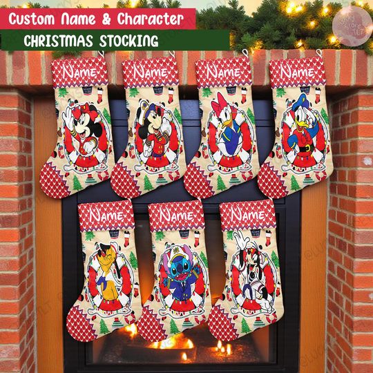 Discover Personalized Disney Cruise Xmas Stocking, Custom Mickey & Friends Stocking Multi-Character Xmas Stocking With Name,Mickey Minnie Family Gift