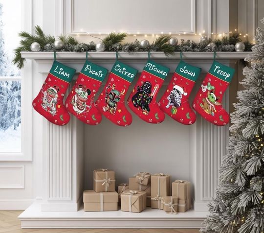 Discover Personalized Disney Starwars Stocking, Star Wars Christmas stocking, Darth Vader Stocking, Mandalorian Stocking, 2025 Xmas Family Decoration