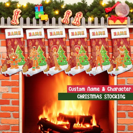 Discover Personalized Toy Story Christmas Stocking,Custom Name Disney Xmas Stockings,Woody Buzz Holiday Decor,Personalized Pixar Gingerbread Stocking