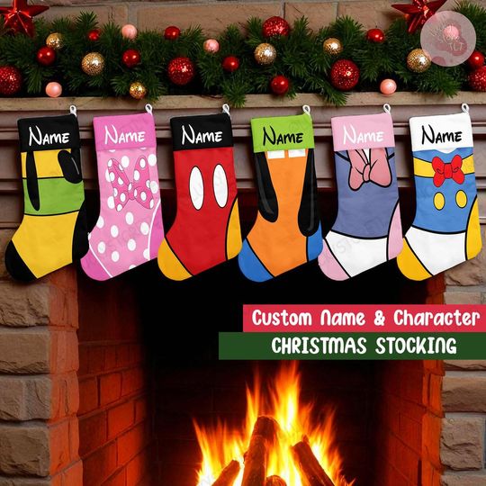 Discover Personalized Mickey & Friends Christmas Stockings, Custom Name Holiday Stocking Set, Disney Family Christmas Decor, Pink Xmas Gifts 2025