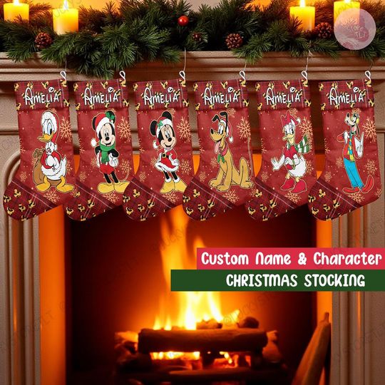 Discover Personalized Mickey & Friends Christmas Stocking, Custom Holiday Stockings with Minnie Daisy Pluto Goofy, Disney Family Christmas Gifts 2025