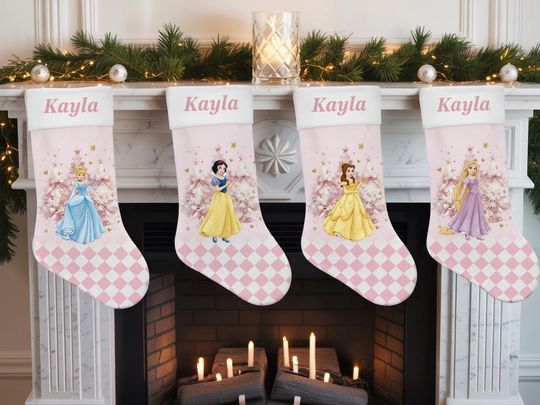 Discover Personalized Disney Princess Christmas Stocking, Cinde Belle Rapunzel Snow White Gift, Girl Christmas Stocking Gift, Disney Home Decor