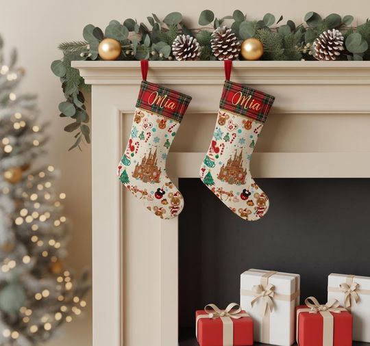 Discover Personalized Disney Gingerbread Castle Stocking, Christmas Stocking With Name, Custom Holiday Stockings, Disney Fireplace Decor