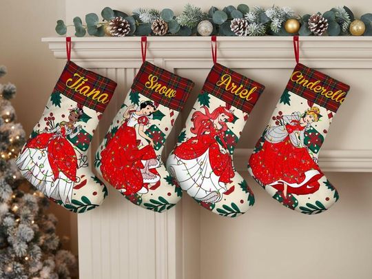 Discover Personalized Disney Princess Christmas Stocking, Disney Christmas Stocking, Stocking With Name, Rapunzel, Ariel, Cinde, Snow White