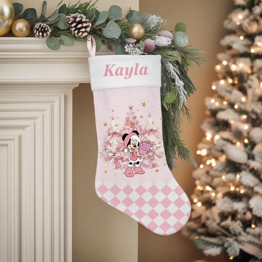 Discover Personalized Minnie Mouse Christmas Pink Stocking, Disney Stocking With Name, Custom Minnie Mouse Baby Stock Gift, Disney Xmas Decor