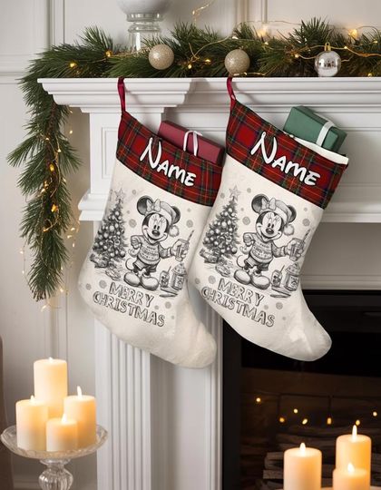 Discover Personalized Minnie Mouse Stocking, Disney Christmas Stockings With Name, Custom Holiday Fireplace Decor