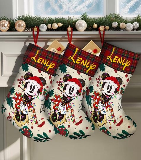 Discover Custom Name Minnie Christmas Stocking, Stocking With Name, Disney Christmas Stocking, Vintage Retro Minnie Christmas Gift