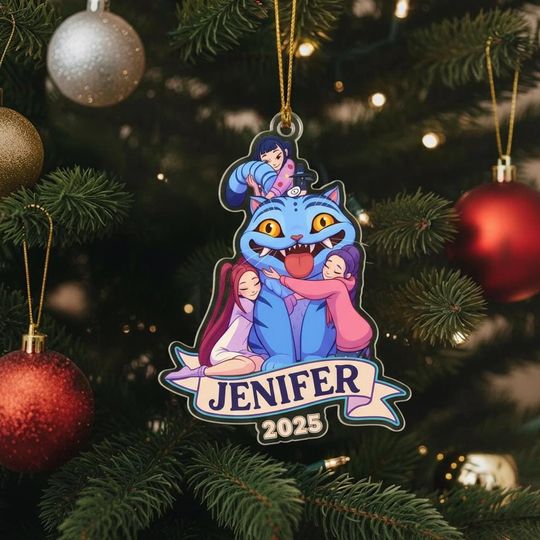 Custom Huntrix Demon Hunters Christmas Acrylic Ornament, Custom Huntrix Ornament, Saja Girls, Derpy Tiger, Huntrix Merch