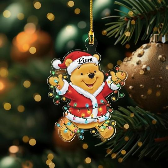 Discover Personalized Pooh Christmas Light Ornament, Pooh Bear Ornament, Disney Trip Keepsake 2025, Cute Holiday Gift for Kids