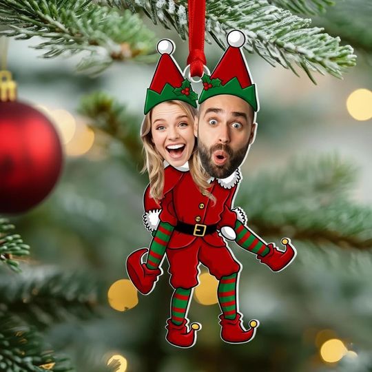 Personalized Elf Couple Face Ornament, Custom Photo Christmas Ornament, Funny Holiday Gift for Couples, Christmas Tree Keepsake 2025